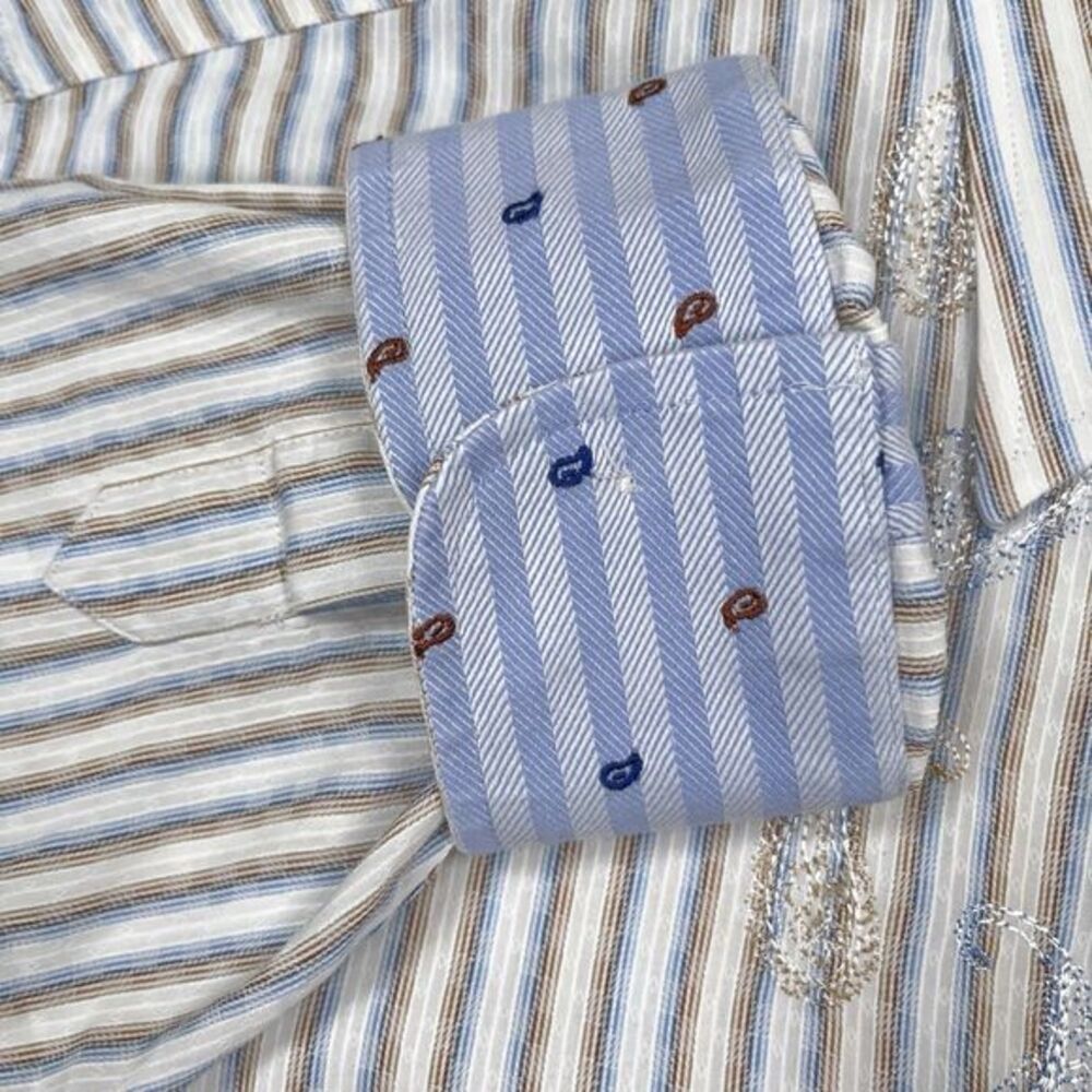 Robert Graham Shirt Mens XL‎ Paisley Striped Flip Cuff Collar Dollar Sign Eyes - Picture 8 of 15